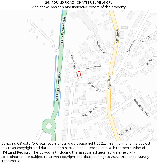 26, POUND ROAD, CHATTERIS, PE16 6RL: Location map and indicative extent of plot