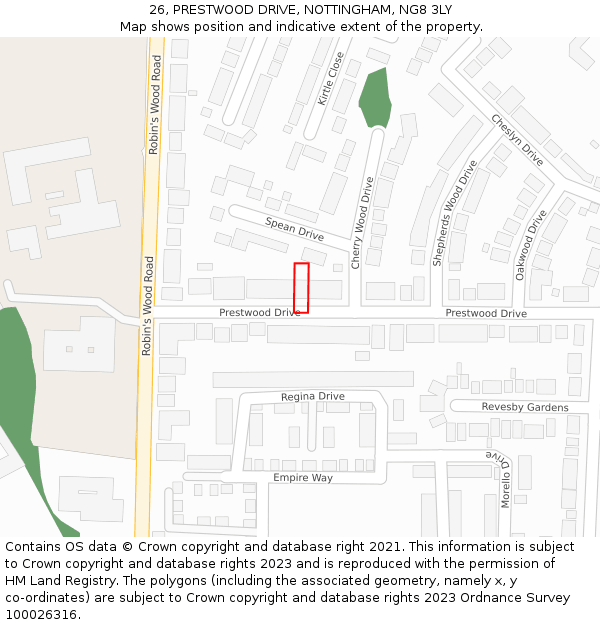 26, PRESTWOOD DRIVE, NOTTINGHAM, NG8 3LY: Location map and indicative extent of plot