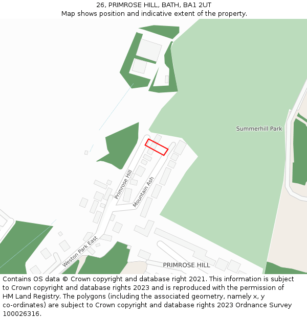 26, PRIMROSE HILL, BATH, BA1 2UT: Location map and indicative extent of plot
