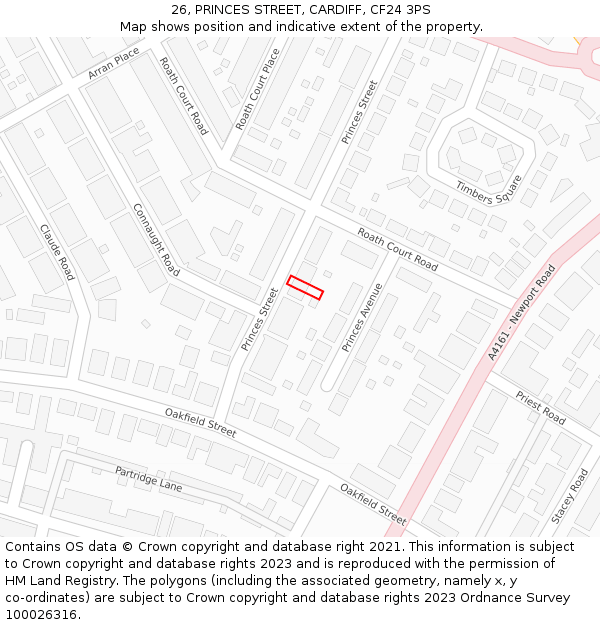 26, PRINCES STREET, CARDIFF, CF24 3PS: Location map and indicative extent of plot