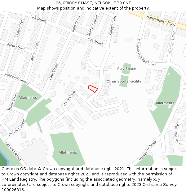 26, PRIORY CHASE, NELSON, BB9 0NT: Location map and indicative extent of plot