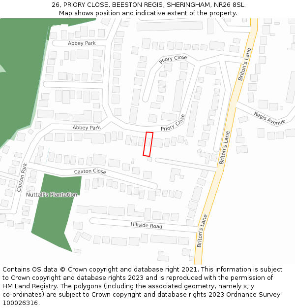 26, PRIORY CLOSE, BEESTON REGIS, SHERINGHAM, NR26 8SL: Location map and indicative extent of plot