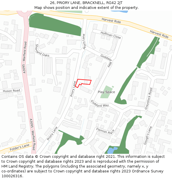 26, PRIORY LANE, BRACKNELL, RG42 2JT: Location map and indicative extent of plot