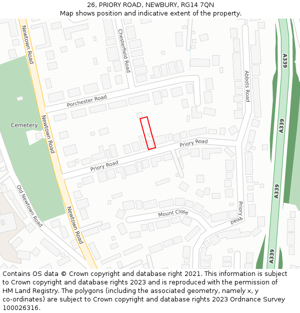 26, PRIORY ROAD, NEWBURY, RG14 7QN: Location map and indicative extent of plot