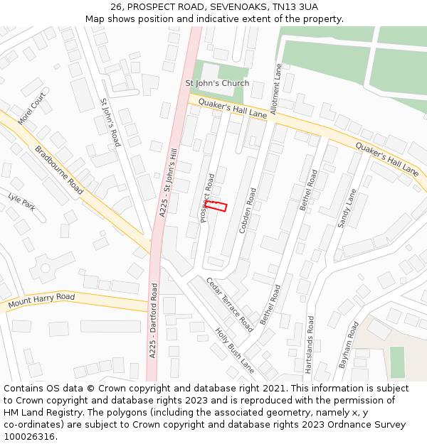 26, PROSPECT ROAD, SEVENOAKS, TN13 3UA: Location map and indicative extent of plot