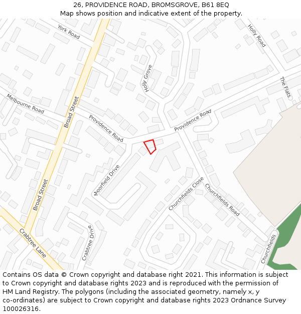 26, PROVIDENCE ROAD, BROMSGROVE, B61 8EQ: Location map and indicative extent of plot
