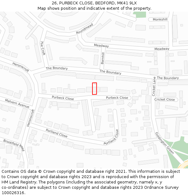 26, PURBECK CLOSE, BEDFORD, MK41 9LX: Location map and indicative extent of plot