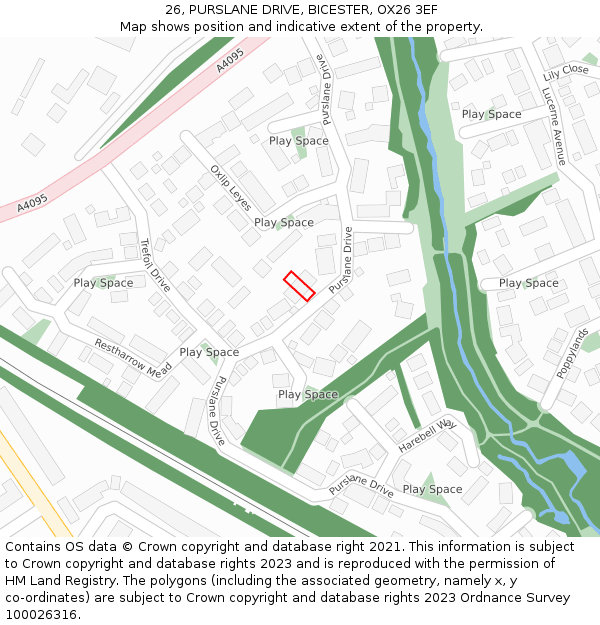 26, PURSLANE DRIVE, BICESTER, OX26 3EF: Location map and indicative extent of plot