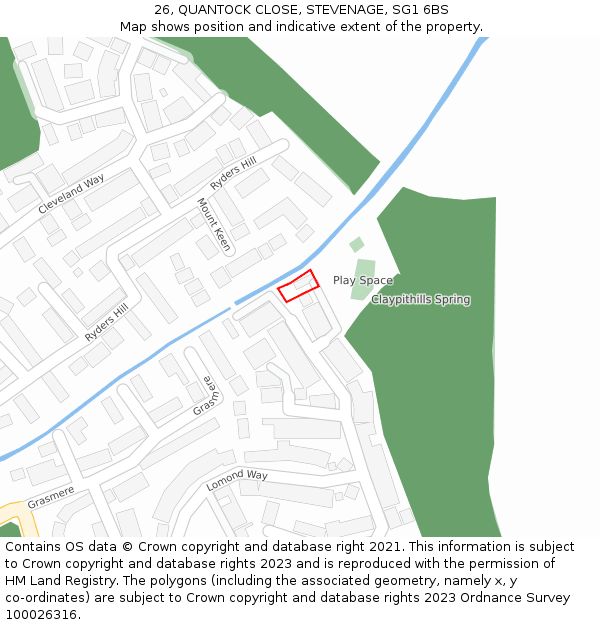 26, QUANTOCK CLOSE, STEVENAGE, SG1 6BS: Location map and indicative extent of plot