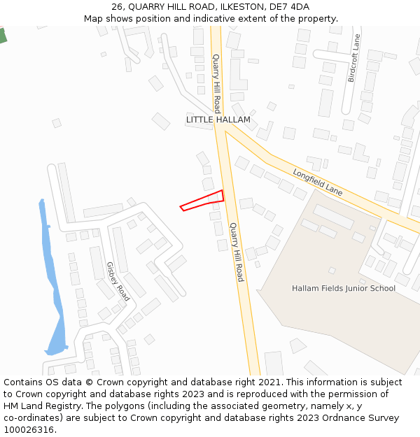 26, QUARRY HILL ROAD, ILKESTON, DE7 4DA: Location map and indicative extent of plot