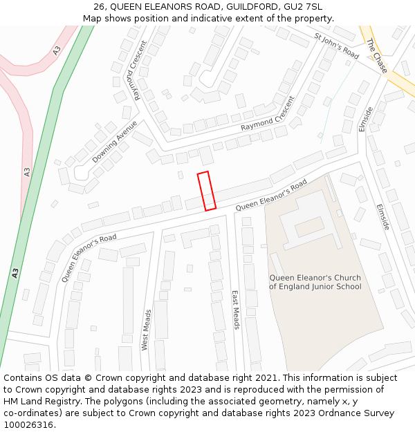 26, QUEEN ELEANORS ROAD, GUILDFORD, GU2 7SL: Location map and indicative extent of plot