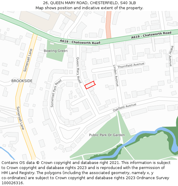 26, QUEEN MARY ROAD, CHESTERFIELD, S40 3LB: Location map and indicative extent of plot