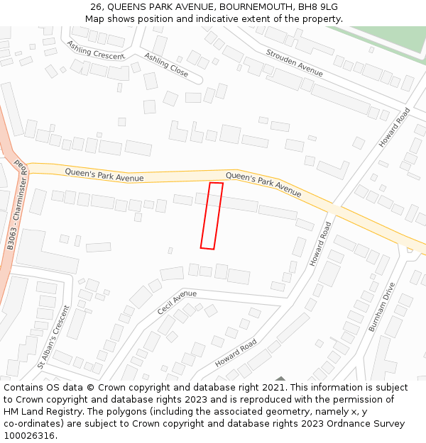26, QUEENS PARK AVENUE, BOURNEMOUTH, BH8 9LG: Location map and indicative extent of plot