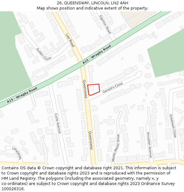 26, QUEENSWAY, LINCOLN, LN2 4AH: Location map and indicative extent of plot