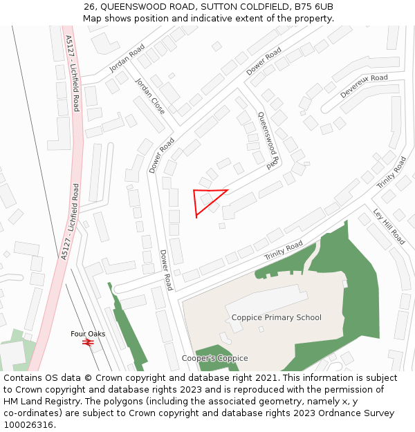 26, QUEENSWOOD ROAD, SUTTON COLDFIELD, B75 6UB: Location map and indicative extent of plot