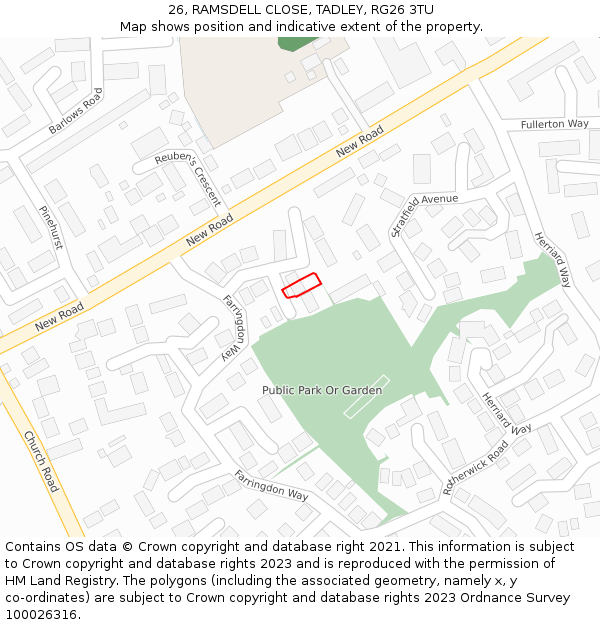 26, RAMSDELL CLOSE, TADLEY, RG26 3TU: Location map and indicative extent of plot