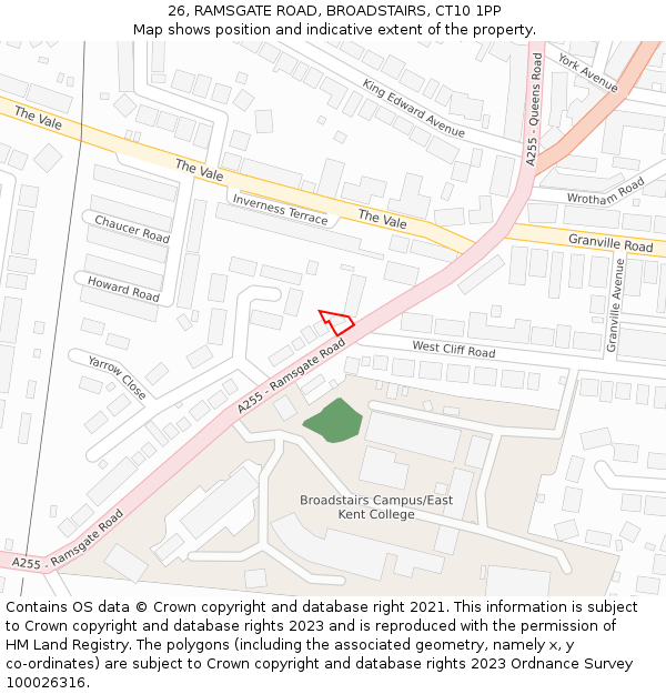 26, RAMSGATE ROAD, BROADSTAIRS, CT10 1PP: Location map and indicative extent of plot