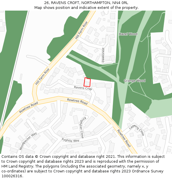26, RAVENS CROFT, NORTHAMPTON, NN4 0RL: Location map and indicative extent of plot