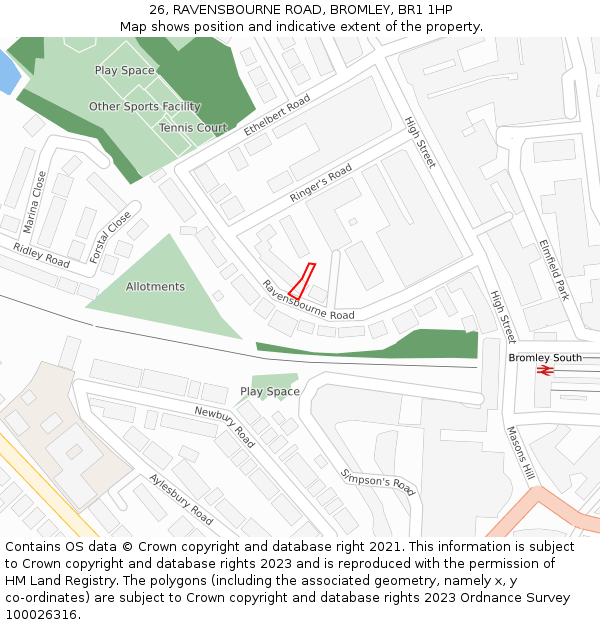 26, RAVENSBOURNE ROAD, BROMLEY, BR1 1HP: Location map and indicative extent of plot