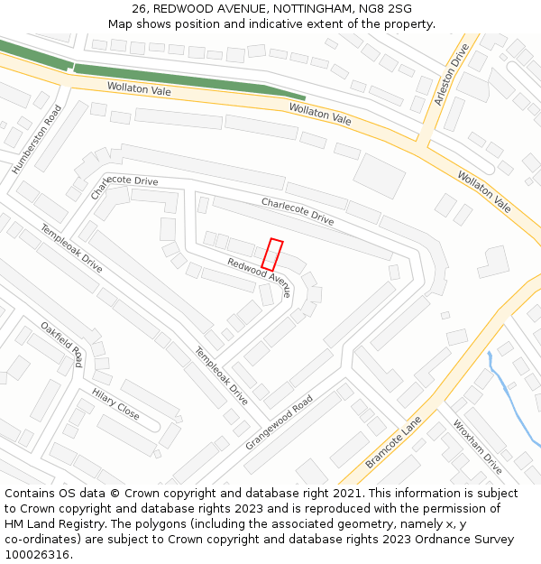 26, REDWOOD AVENUE, NOTTINGHAM, NG8 2SG: Location map and indicative extent of plot