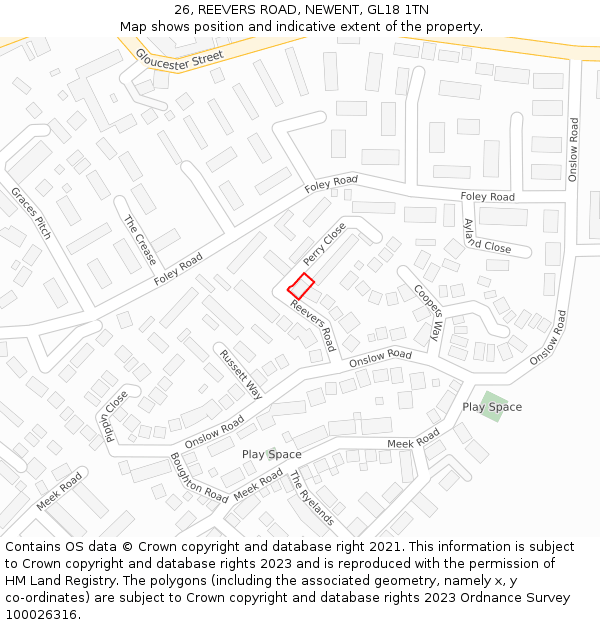 26, REEVERS ROAD, NEWENT, GL18 1TN: Location map and indicative extent of plot