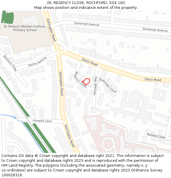 26, REGENCY CLOSE, ROCHFORD, SS4 1XD: Location map and indicative extent of plot