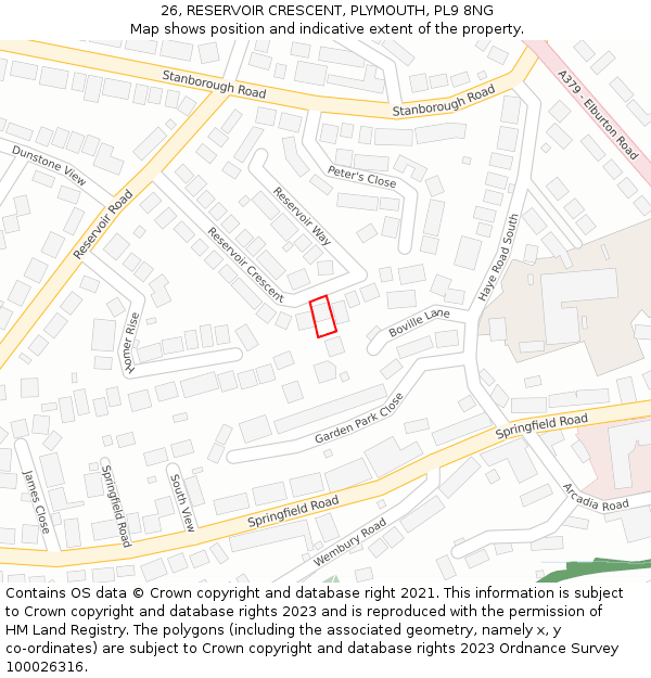 26, RESERVOIR CRESCENT, PLYMOUTH, PL9 8NG: Location map and indicative extent of plot