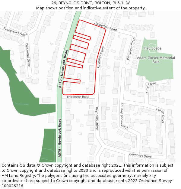 26, REYNOLDS DRIVE, BOLTON, BL5 1HW: Location map and indicative extent of plot