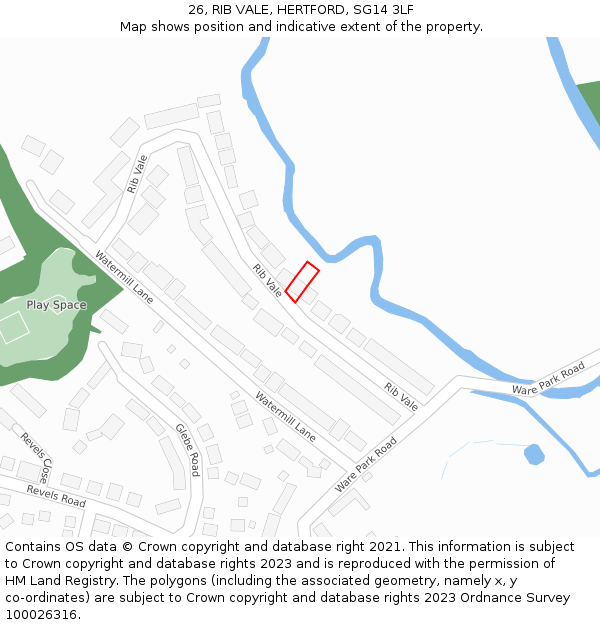 26, RIB VALE, HERTFORD, SG14 3LF: Location map and indicative extent of plot