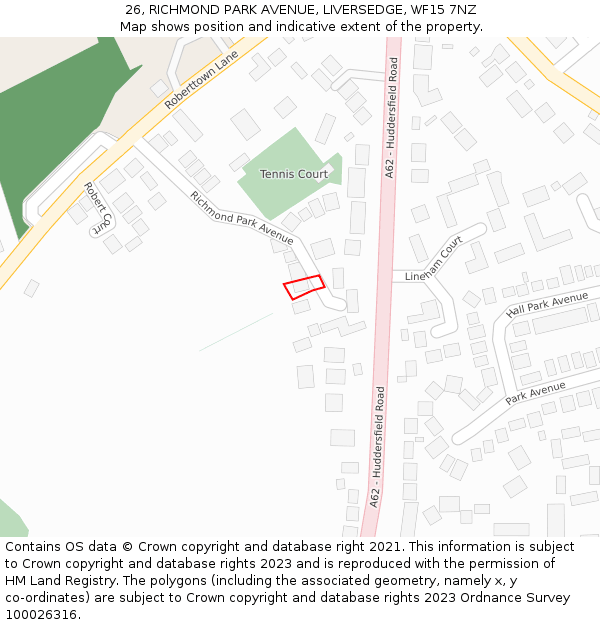 26, RICHMOND PARK AVENUE, LIVERSEDGE, WF15 7NZ: Location map and indicative extent of plot