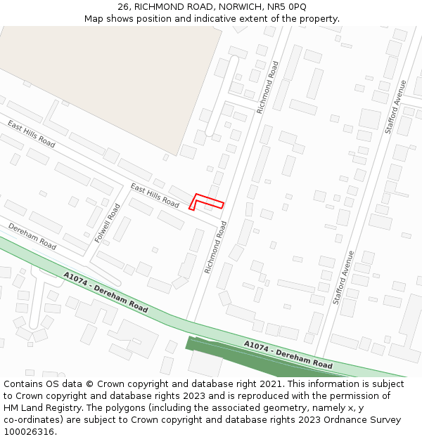 26, RICHMOND ROAD, NORWICH, NR5 0PQ: Location map and indicative extent of plot