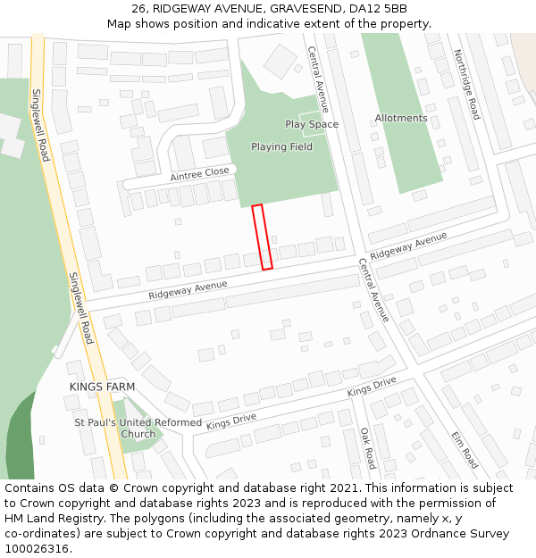 26, RIDGEWAY AVENUE, GRAVESEND, DA12 5BB: Location map and indicative extent of plot