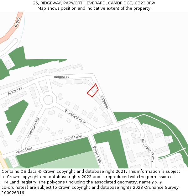26, RIDGEWAY, PAPWORTH EVERARD, CAMBRIDGE, CB23 3RW: Location map and indicative extent of plot
