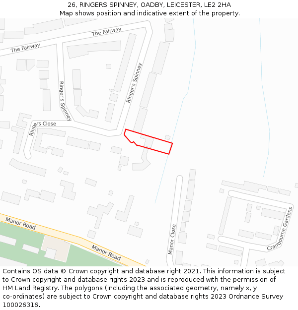 26, RINGERS SPINNEY, OADBY, LEICESTER, LE2 2HA: Location map and indicative extent of plot