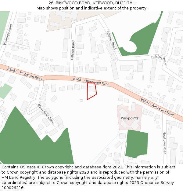 26, RINGWOOD ROAD, VERWOOD, BH31 7AH: Location map and indicative extent of plot