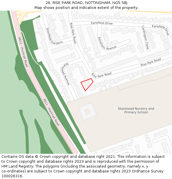 26, RISE PARK ROAD, NOTTINGHAM, NG5 5BJ: Location map and indicative extent of plot
