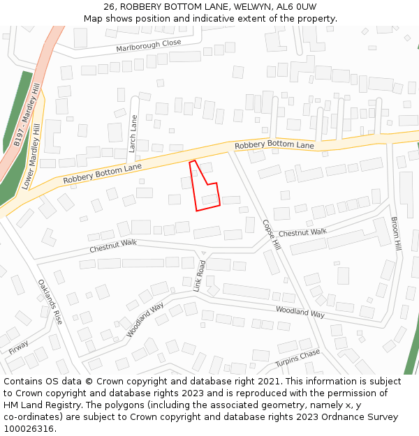 26, ROBBERY BOTTOM LANE, WELWYN, AL6 0UW: Location map and indicative extent of plot