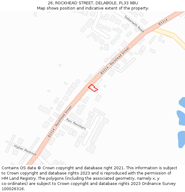 26, ROCKHEAD STREET, DELABOLE, PL33 9BU: Location map and indicative extent of plot