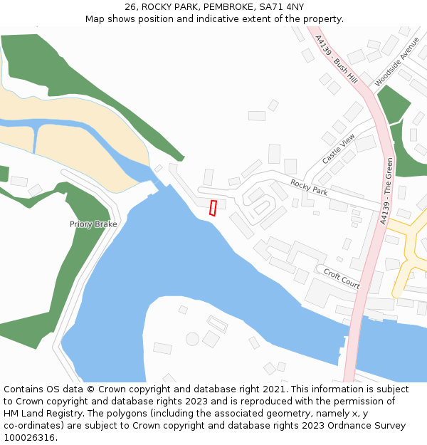 26, ROCKY PARK, PEMBROKE, SA71 4NY: Location map and indicative extent of plot