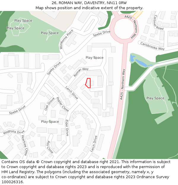 26, ROMAN WAY, DAVENTRY, NN11 0RW: Location map and indicative extent of plot