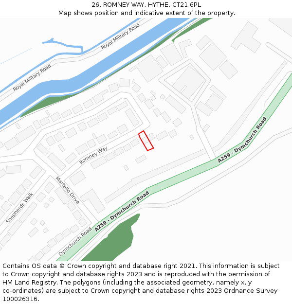 26, ROMNEY WAY, HYTHE, CT21 6PL: Location map and indicative extent of plot