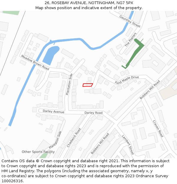 26, ROSEBAY AVENUE, NOTTINGHAM, NG7 5PX: Location map and indicative extent of plot