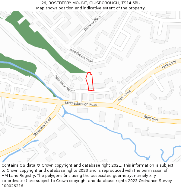 26, ROSEBERRY MOUNT, GUISBOROUGH, TS14 6RU: Location map and indicative extent of plot