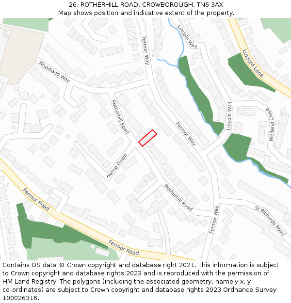 26, ROTHERHILL ROAD, CROWBOROUGH, TN6 3AX: Location map and indicative extent of plot