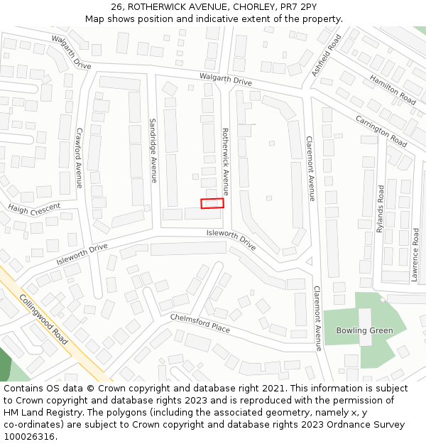 26, ROTHERWICK AVENUE, CHORLEY, PR7 2PY: Location map and indicative extent of plot