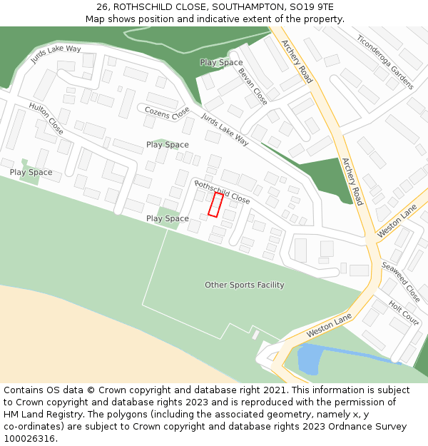 26, ROTHSCHILD CLOSE, SOUTHAMPTON, SO19 9TE: Location map and indicative extent of plot