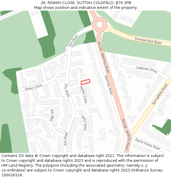 26, ROWAN CLOSE, SUTTON COLDFIELD, B76 2PB: Location map and indicative extent of plot