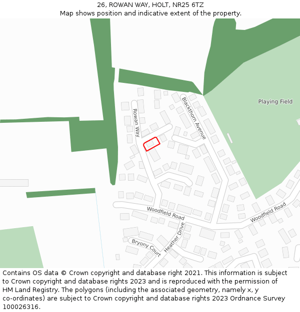 26, ROWAN WAY, HOLT, NR25 6TZ: Location map and indicative extent of plot