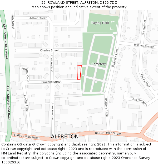 26, ROWLAND STREET, ALFRETON, DE55 7DZ: Location map and indicative extent of plot