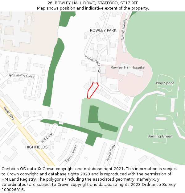 26, ROWLEY HALL DRIVE, STAFFORD, ST17 9FF: Location map and indicative extent of plot